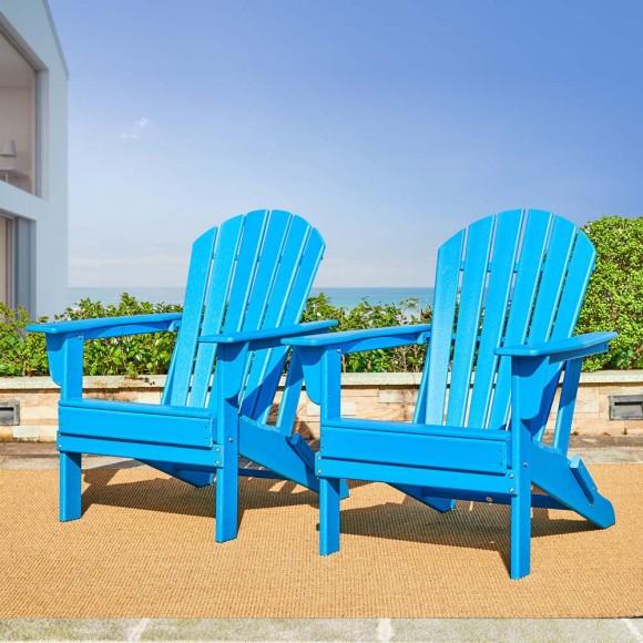 Glitzhome Elm PLUS Outdoor Patio Pacific Blue HDPE Folding Adirondack Chair Set Of 2