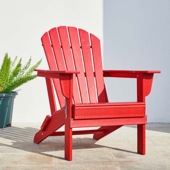 Glitzhome Elm PLUS Outdoor Patio Red HDPE Folding Adirondack Chair