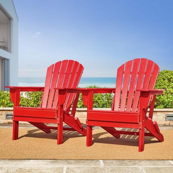 Glitzhome Elm PLUS Outdoor Patio Red HDPE Folding Adirondack Chair Set Of 2