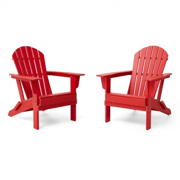 glitzhome Elm PLUS Outdoor Patio Red HDPE Folding Adirondack Chair Set of 2