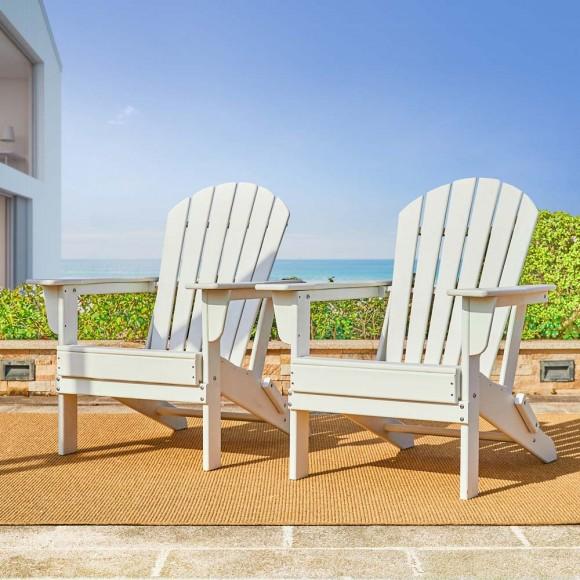 Glitzhome Elm PLUS Outdoor Patio White HDPE Folding Adirondack Chair Set Of 2