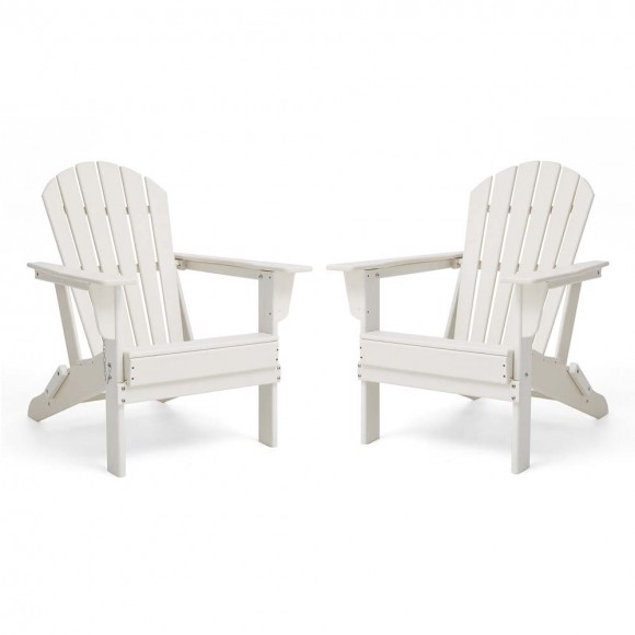 glitzhome Elm PLUS Outdoor Patio White HDPE Folding Adirondack Chair Set of 2