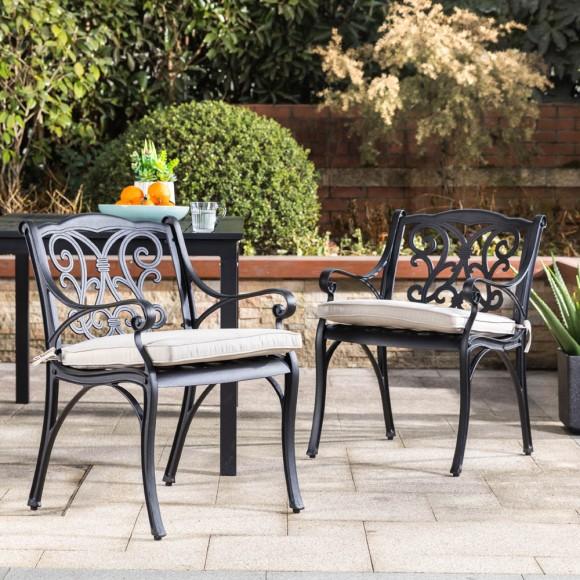 Glitzhome Elm PLUS Set Of 2 Cast Aluminum Patio Dining Chairs With Beige Cushions Olefin Fabric