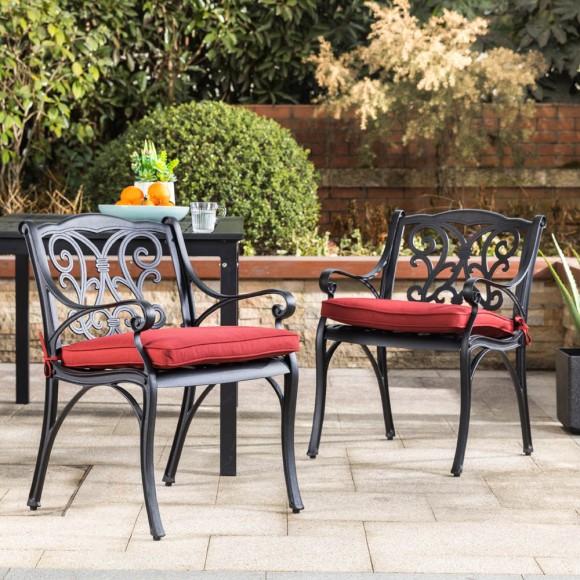 Glitzhome Elm PLUS Set Of 2 Cast Aluminum Patio Dining Chairs With Wine Red Cushions Olefin Fabric