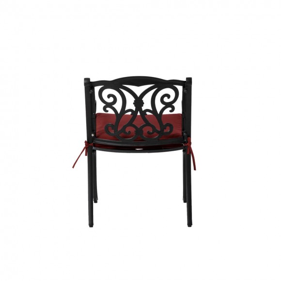 Glitzhome Elm PLUS Set Of 2 Cast Aluminum Patio Dining Chairs With Wine Red Cushions Olefin Fabric