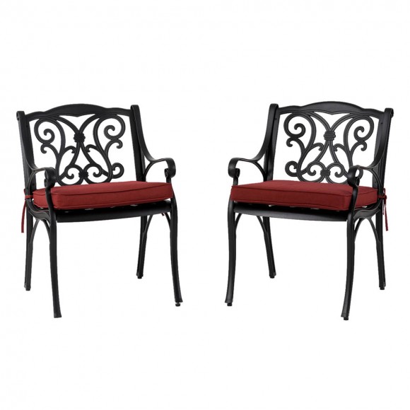 glitzhome Elm PLUS Set of 2 Cast Aluminum Patio Dining Chairs with Wine Red Cushions Olefin Fabric glitzhome Elm PLUS Set of 2 Cast Aluminum Patio Dining Chairs with Wine Red Cushions Olefin Fabric