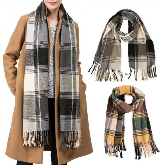 Glitzhome EUty 77.5"L Unisex Fashion Multicolor Plaid Scarf With Tassel Set Of 2