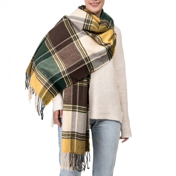 Glitzhome EUty 77.5"L Unisex Fashion Multicolor Plaid Scarf With Tassel Set Of 2
