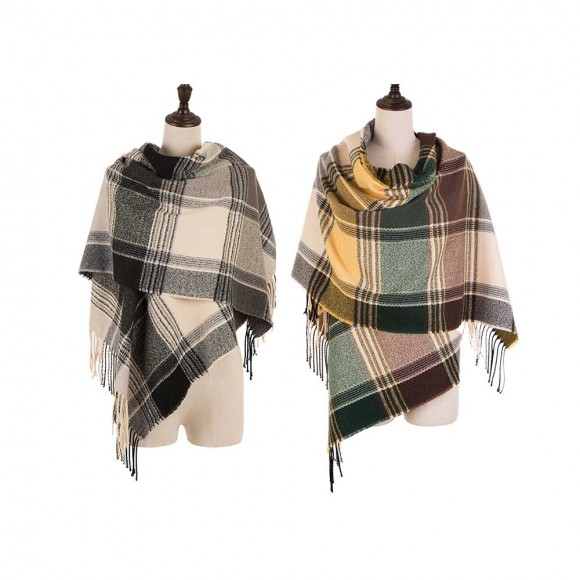 glitzhome eUty 77.5"L Unisex Fashion Multicolor Plaid Scarf with Tassel Set of 2