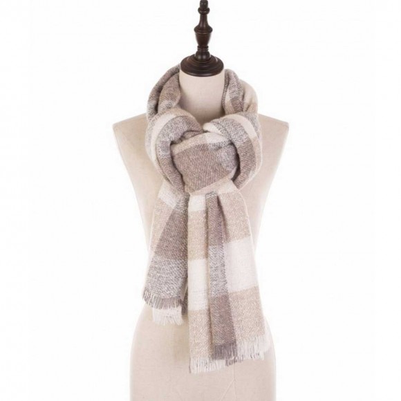 glitzhome eUty Gray Beige and Cream Color Scarf with Fringes