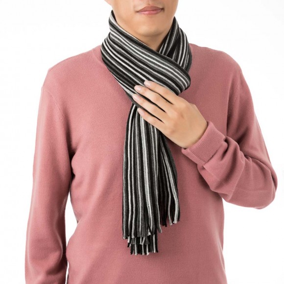 Glitzhome EUty Men's Black And White Striped Scarf With Tassels
