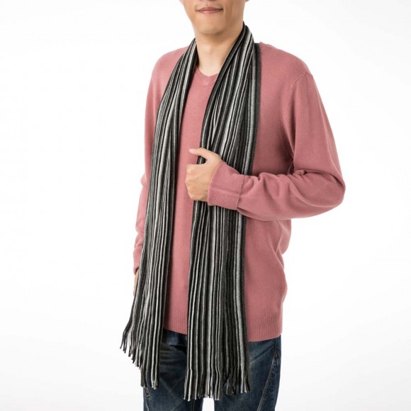 glitzhome eUty Men's Black and White Striped Scarf with Tassels