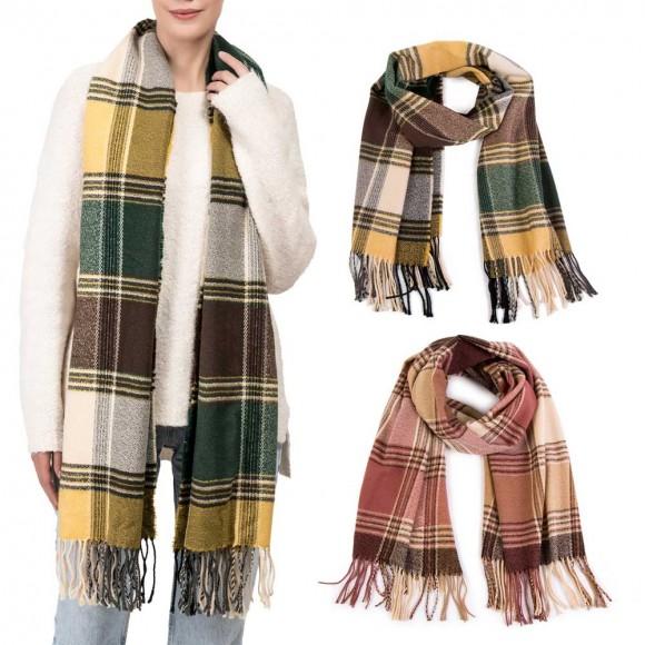 Glitzhome EUty Oversized Fashion Multicolor Plaid Scarf With Tassels Set Of 2