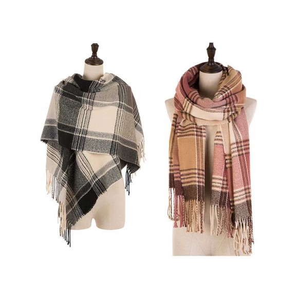 glitzhome eUty Oversized Fashion Multicolor Plaid Scarf with Tassels Set of 2