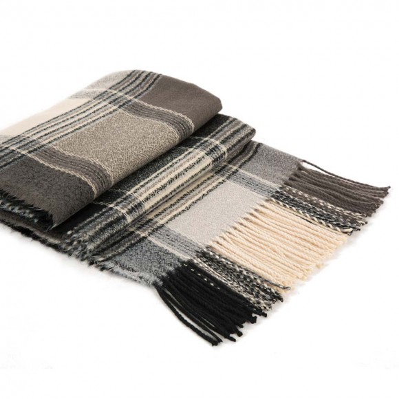 Glitzhome EUty Oversized Fashion Multicolor Plaid Scarf With Tassels Set Of 2