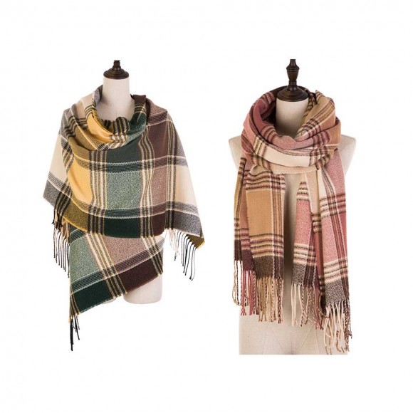 glitzhome eUty Oversized Fashion Multicolor Plaid Scarf with Tassels Set of 2