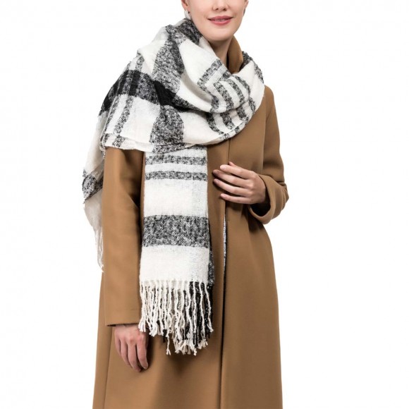 Glitzhome EUty Unisex Oversized Black And White Plaid Scarf With Tassels