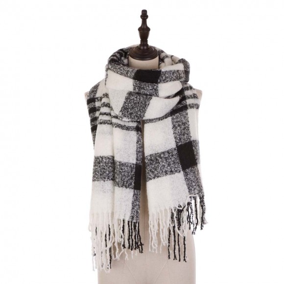 Glitzhome EUty Unisex Oversized Black And White Plaid Scarf With Tassels