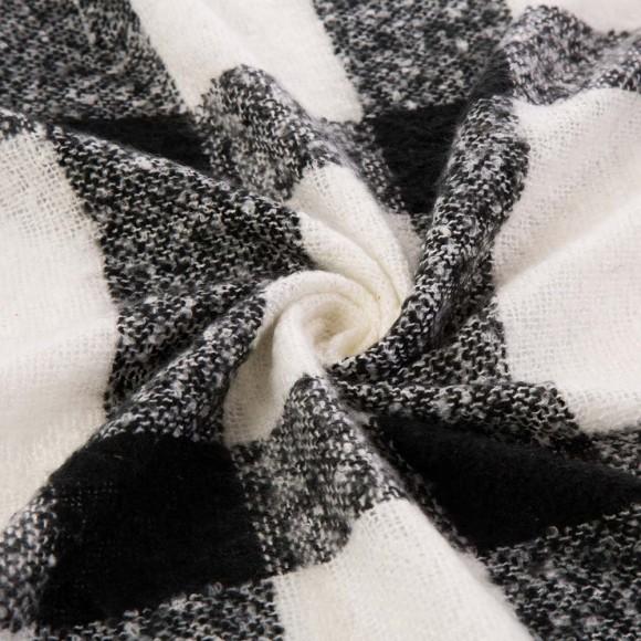 Glitzhome EUty Unisex Oversized Black And White Plaid Scarf With Tassels