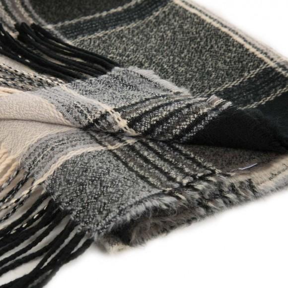 Glitzhome EUty Unisex Oversized Black White And Gray Plaid Scarf With Tassels