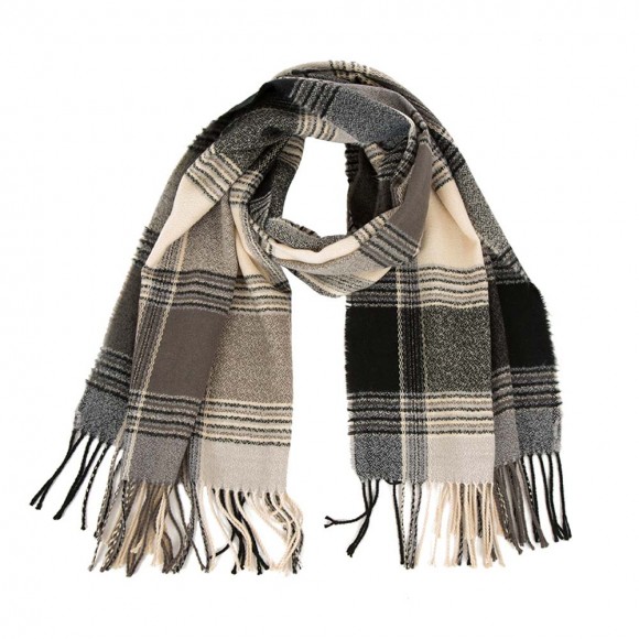 Glitzhome EUty Unisex Oversized Black White And Gray Plaid Scarf With Tassels