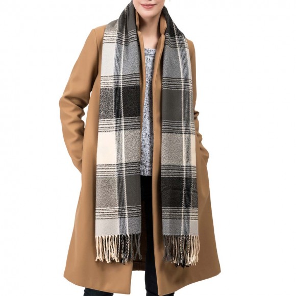 glitzhome eUty Unisex Oversized Black White and Gray Plaid Scarf with Tassels