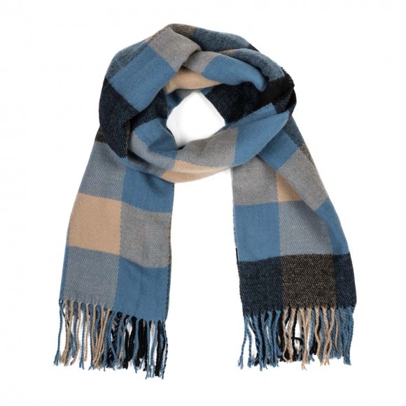 Glitzhome EUty Unisex Oversized Gray/Blue And Beige Plaid Scarf With Tassels
