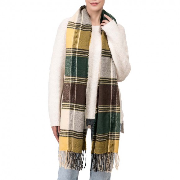 glitzhome eUty Unisex Oversized Orange Green and Purple Plaid Scarf with Tassels