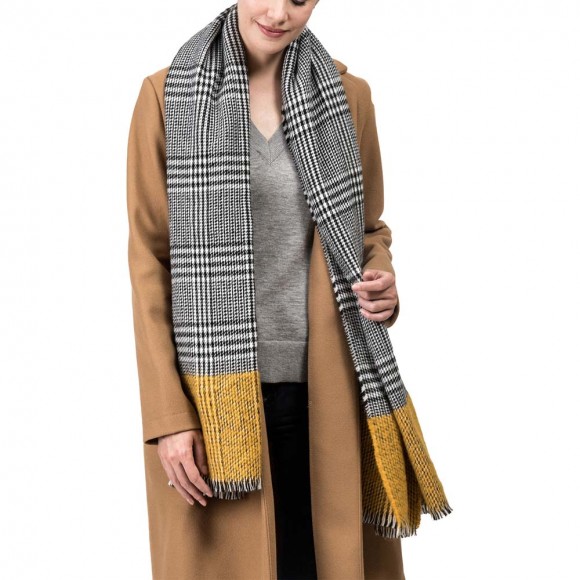glitzhome eUty Unisex Oversized Yellow and Grey Scarf with Fringes