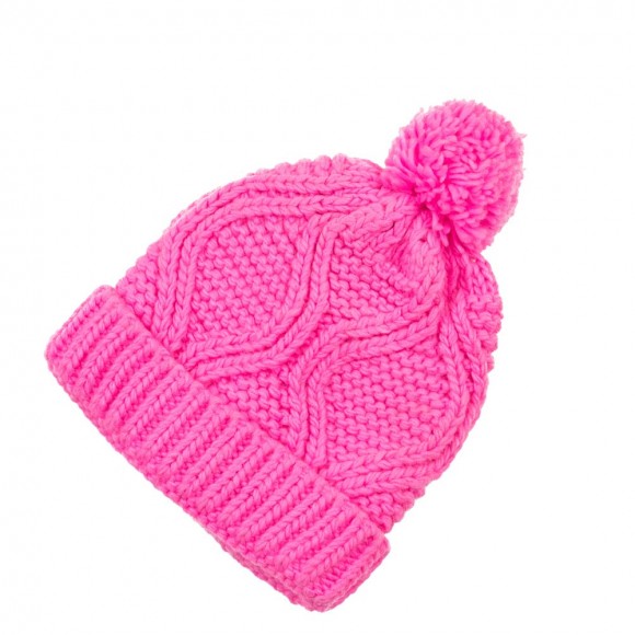 Glitzhome EUty Women Bright Fuchsia Fold-Over Beanie With Pom Pom One Size