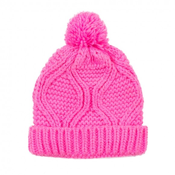 glitzhome eUty Women Bright Fuchsia Fold-Over Beanie with Pom Pom One Size