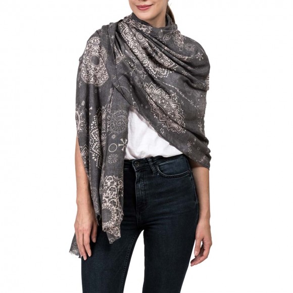 Glitzhome EUty Women Gray Paisley Print Scarf With Fringes