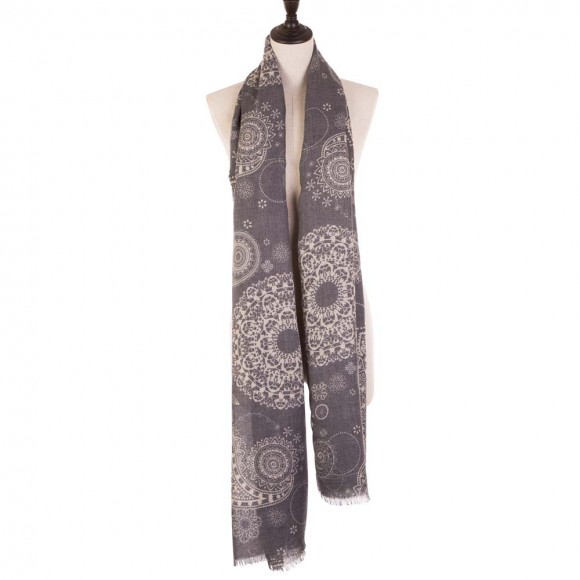 Glitzhome EUty Women Gray Paisley Print Scarf With Fringes