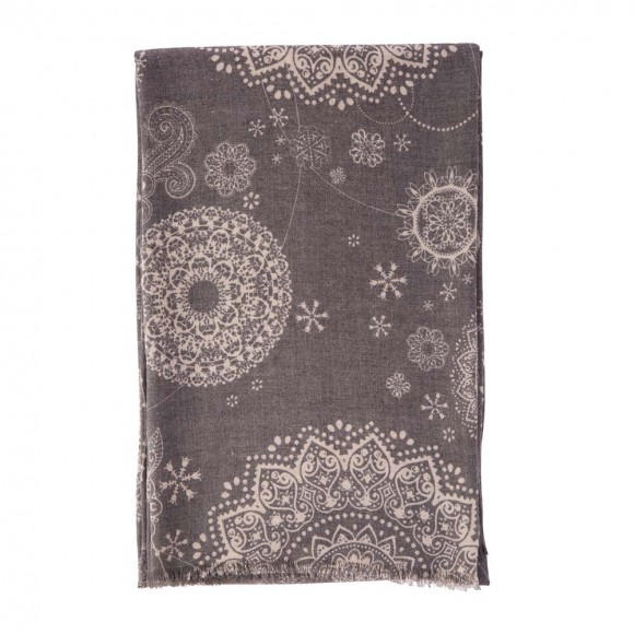 Glitzhome EUty Women Gray Paisley Print Scarf With Fringes