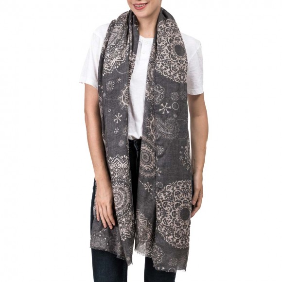 glitzhome eUty Women Gray Paisley Print Scarf with Fringes