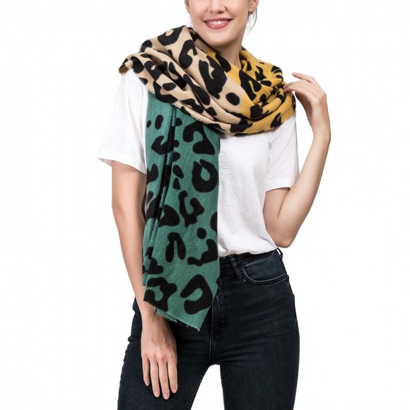 Glitzhome EUty Women Green Yellow And Beige Leopard Grain Scarf