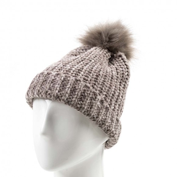Glitzhome EUty Women Grey Chenille Fold-Over Beanie With Pom Pom One Size