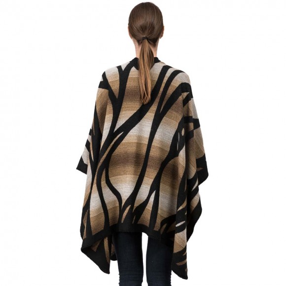 Glitzhome EUty Women Oversized Black And Camel Animal Pattern Poncho Shawl
