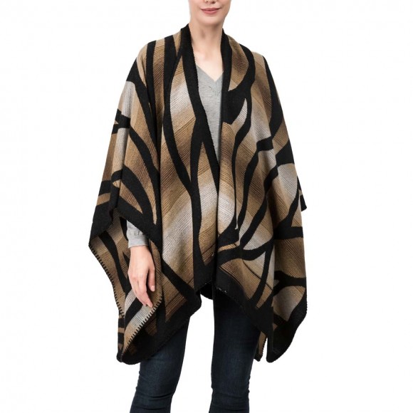 glitzhome eUty Women Oversized Black and Camel Animal Pattern Poncho Shawl