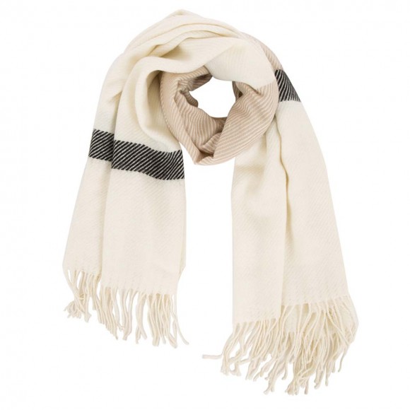 Glitzhome EUty Women Oversized Cream And Black Stripe Scarf With Tassels