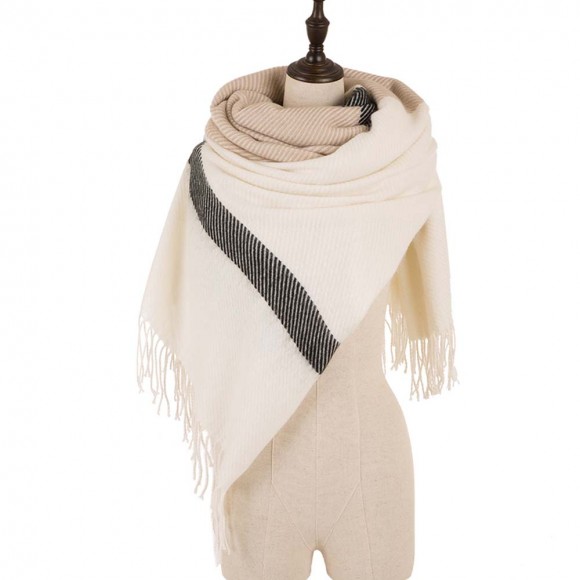 Glitzhome EUty Women Oversized Cream And Black Stripe Scarf With Tassels