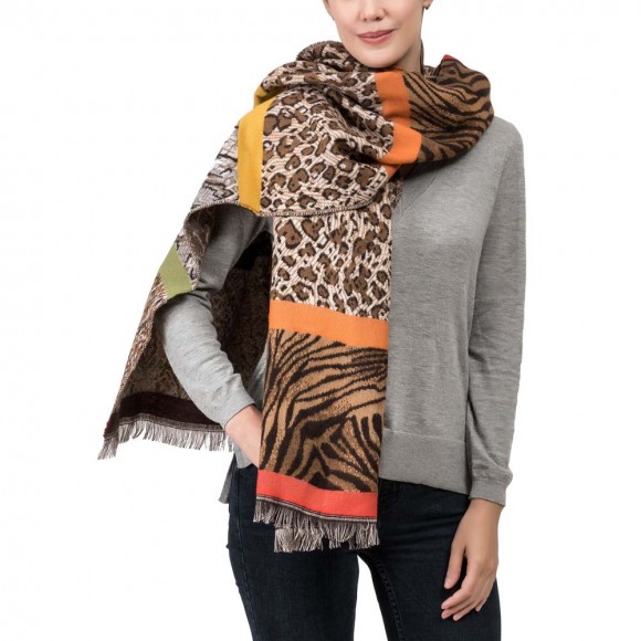 Glitzhome EUty Women Oversized Double Jacquard Leopard Scarf With Tassels