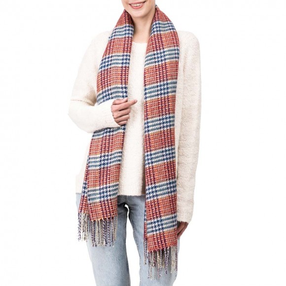glitzhome eUty Women Oversized Orange White and Grey Scarf with Tassels