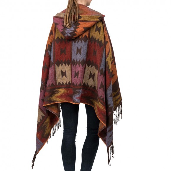 Glitzhome EUty Women Oversized Patterned Poncho Shawl Hoodie With 2 Button Closure And Tassels