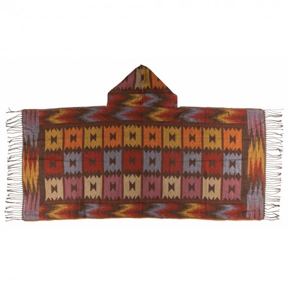 Glitzhome EUty Women Oversized Patterned Poncho Shawl Hoodie With 2 Button Closure And Tassels