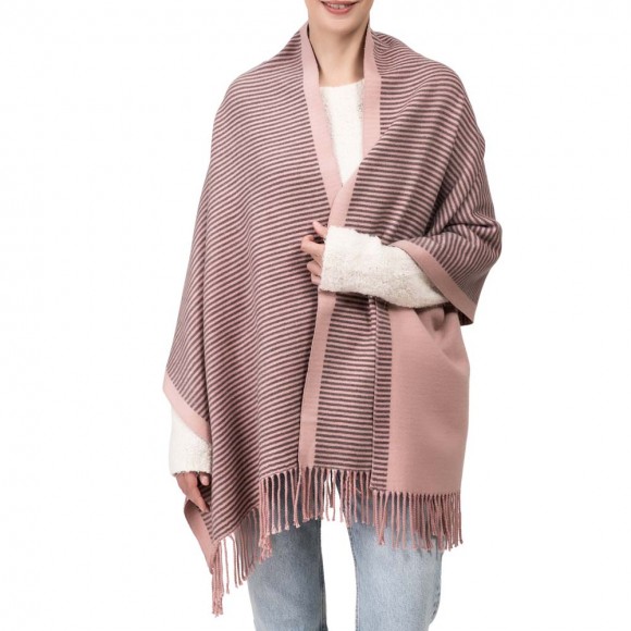 Glitzhome EUty Women Oversized Pink And Brown Striped Reversible Scarf With Tassels