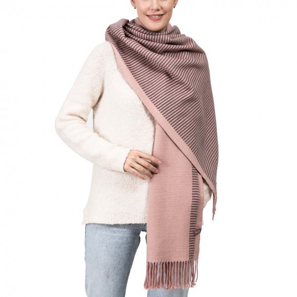 Glitzhome EUty Women Oversized Pink And Brown Striped Reversible Scarf With Tassels