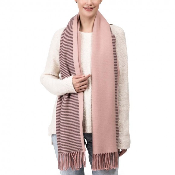 glitzhome eUty Women Oversized Pink and Brown Striped Reversible Scarf with Tassels