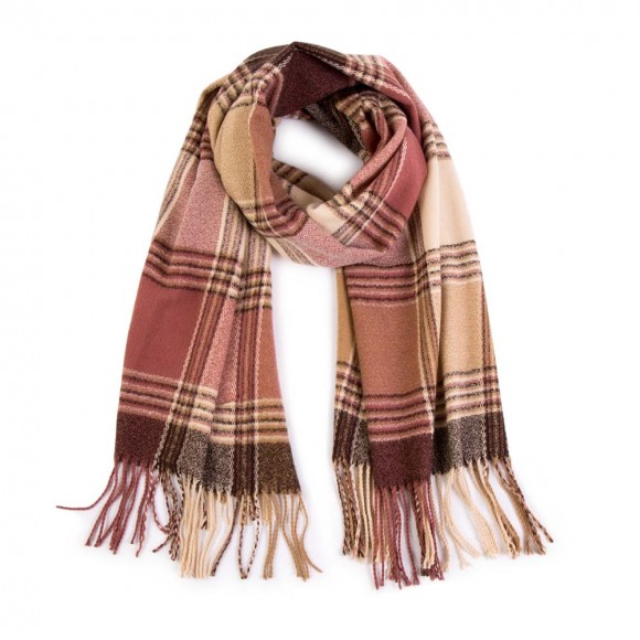 Glitzhome EUty Women Oversized Pink Cream And Gray Plaid Scarf With Tassels