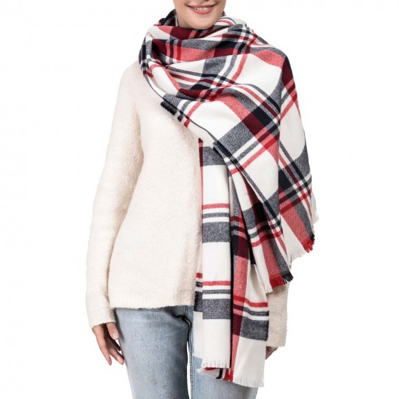 Glitzhome EUty Women Oversized Red White And Grey Scarf With With Fringes